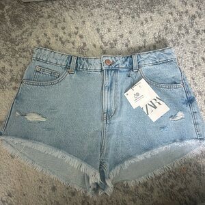 Zara Blue Jean Shorts Distressed Cut-Off Style